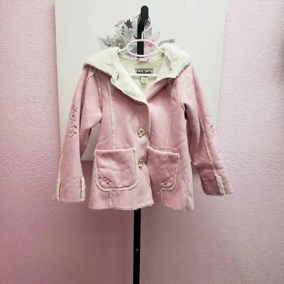 OshKosh Pink Fur Lined Embroidered Coat - Picture 1 of 5
